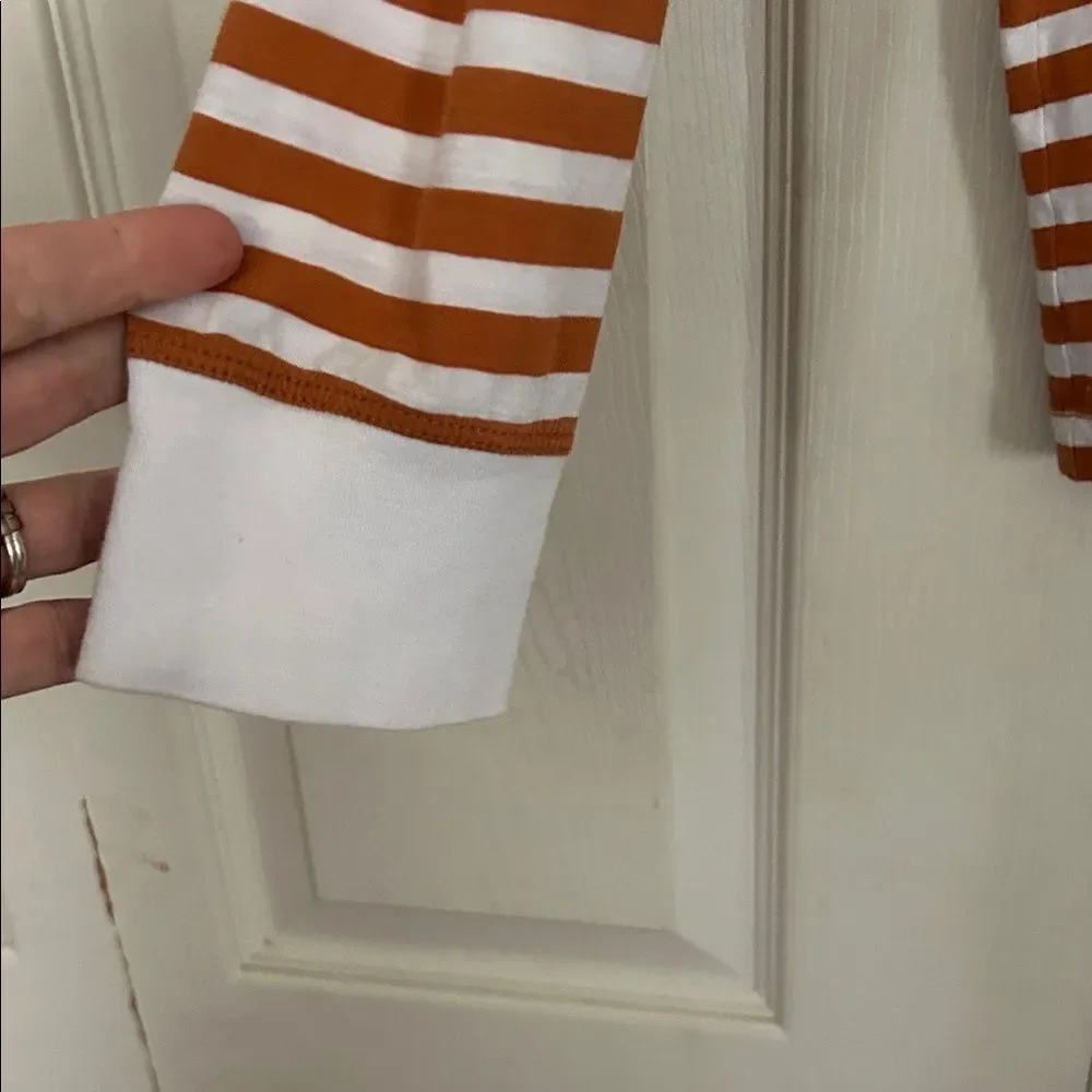J. CREW Size Large Orange White Striped Long Sleeve Relaxed Fit T-Shirt Layer